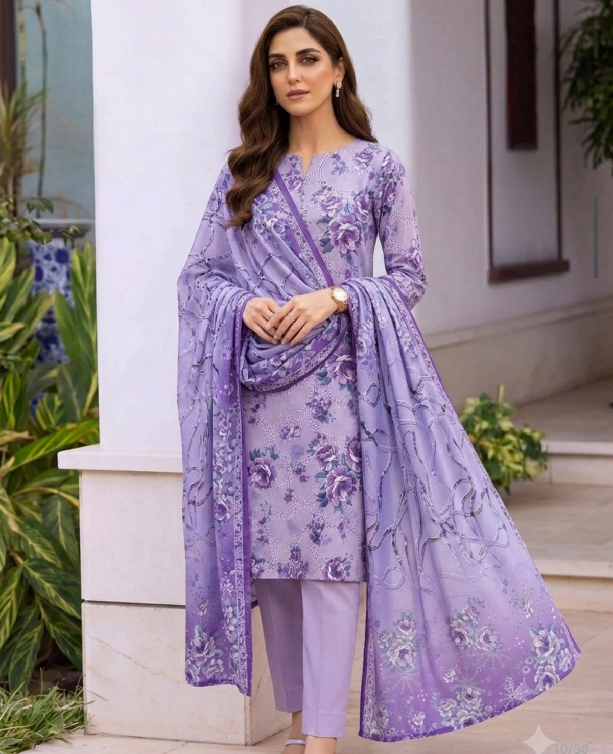 Banafsha Lavender Floral Unstitched Lawn 3Piece