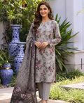 Khumar Grey Mauve Floral Unstitched Lawn 3Piece