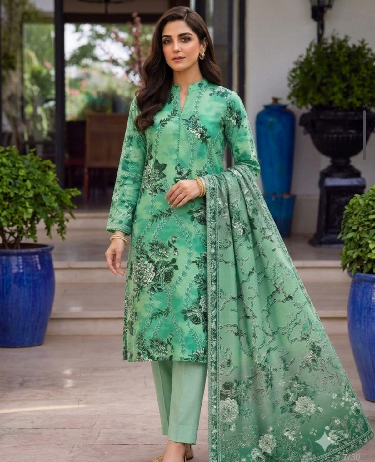 Zumurud Mint Green Floral Unstitched Lawn 3Piece