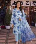 Falak Sky Blue Floral Unstitched Lawn 3Piece