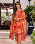 Aftab Coral Orange Floral Unstitched Lawn 3Piece