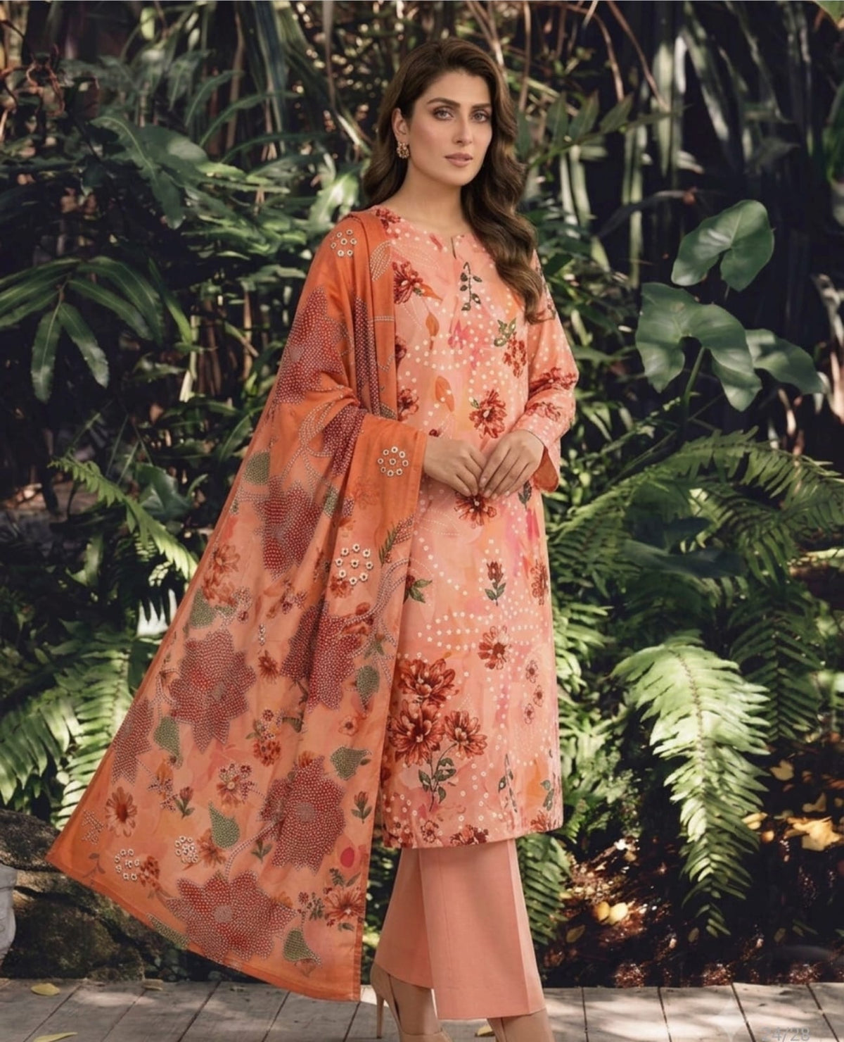 Khizan Rust Floral Unstitched Lawn 3Piece