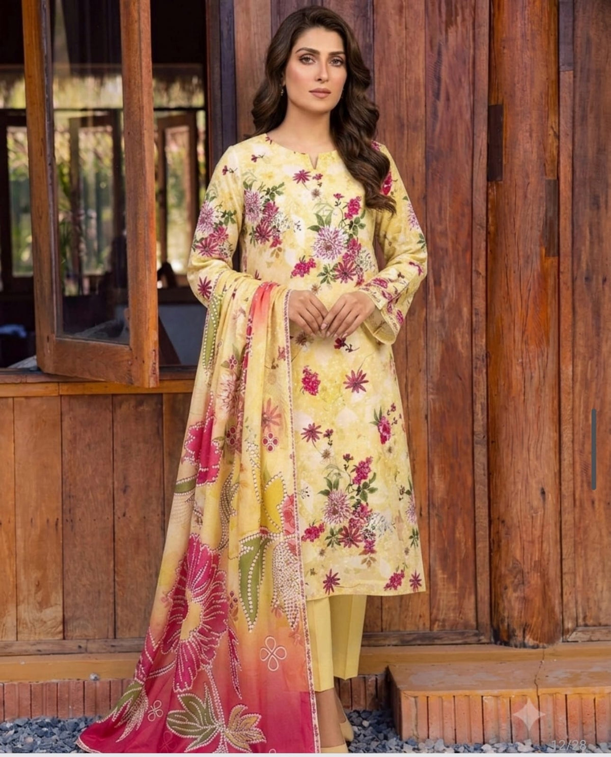 Basant Yellow Floral Unstitched Lawn 3Piece
