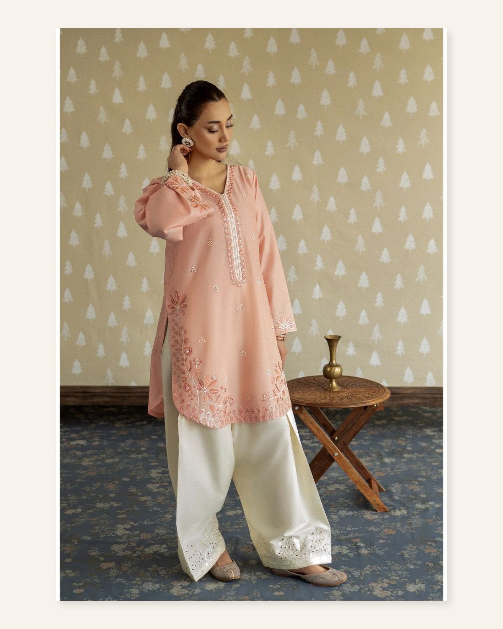 Peach Blossom Embroidered Unstitched Set