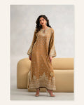 Mocha Gold Printed Unstitched Kurta