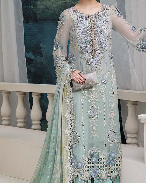 Aqua Floral Embroidered 3-Piece Unstitched Suit