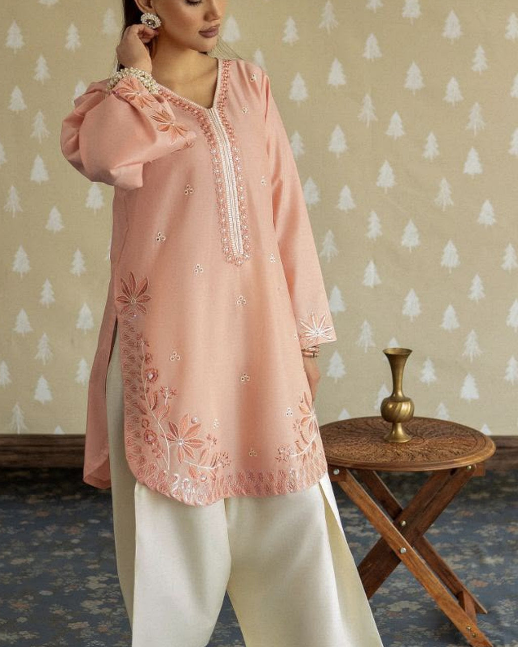 Peach Blossom Embroidered Unstitched Set