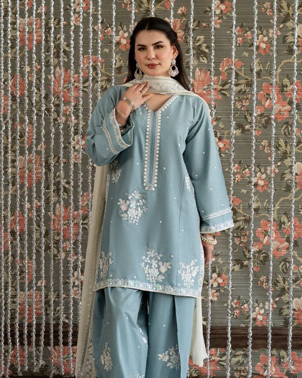 Powder Blue Embroidered Unstitched Co-Ord