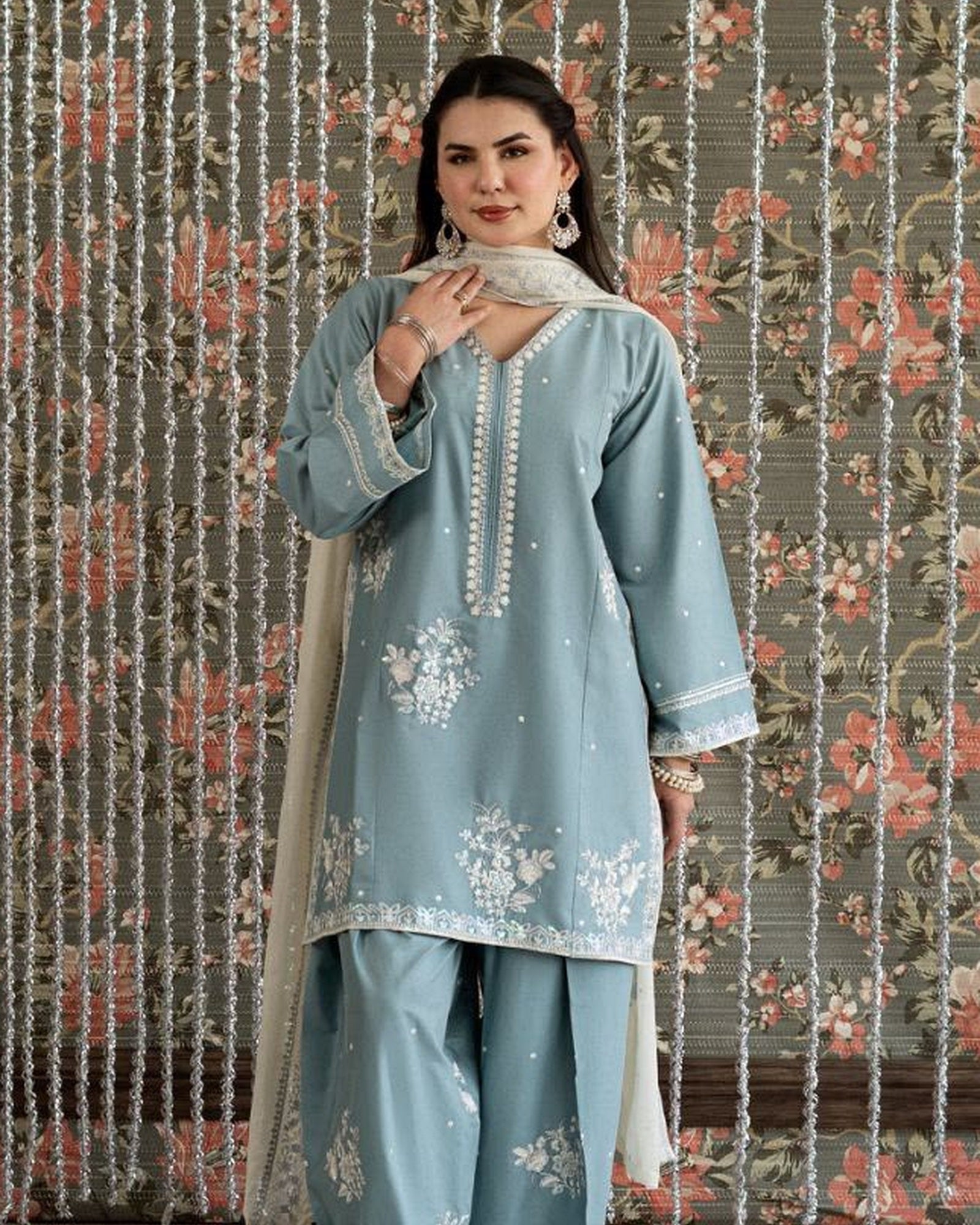 Powder Blue Embroidered Unstitched Co-Ord